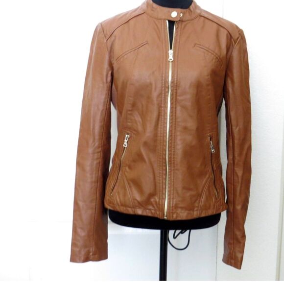 Guess Jackets & Blazers - Guess Women's Faux Leather Moto Racer Jacket Brown EUC